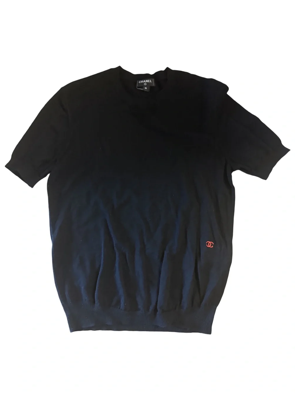 CHANEL Black Tee with Red CC Logo